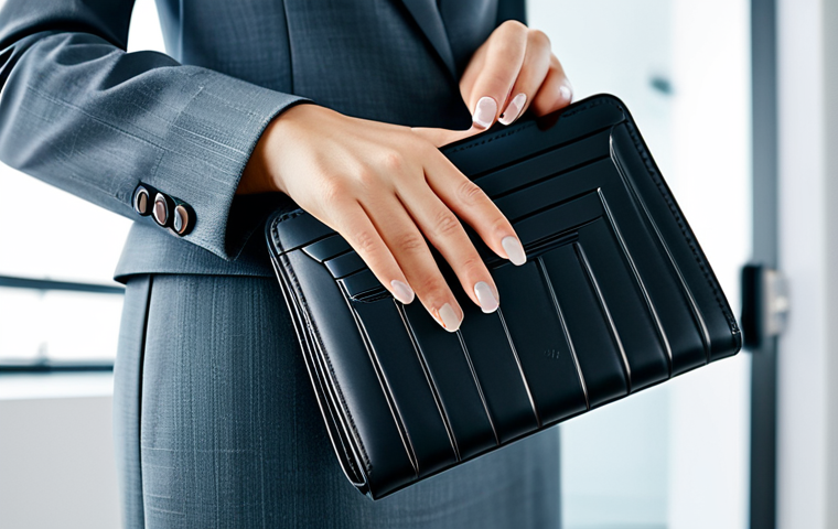 **

"A professional businesswoman in a modest business suit is holding a sleek, silver Rimowa card wallet with the signature groove design. She is standing in a modern, minimalist office space with soft, natural lighting. The focus is on the card wallet and her confident demeanor. Fully clothed, appropriate attire, safe for work, perfect anatomy, natural proportions, professional photography, high quality."

**