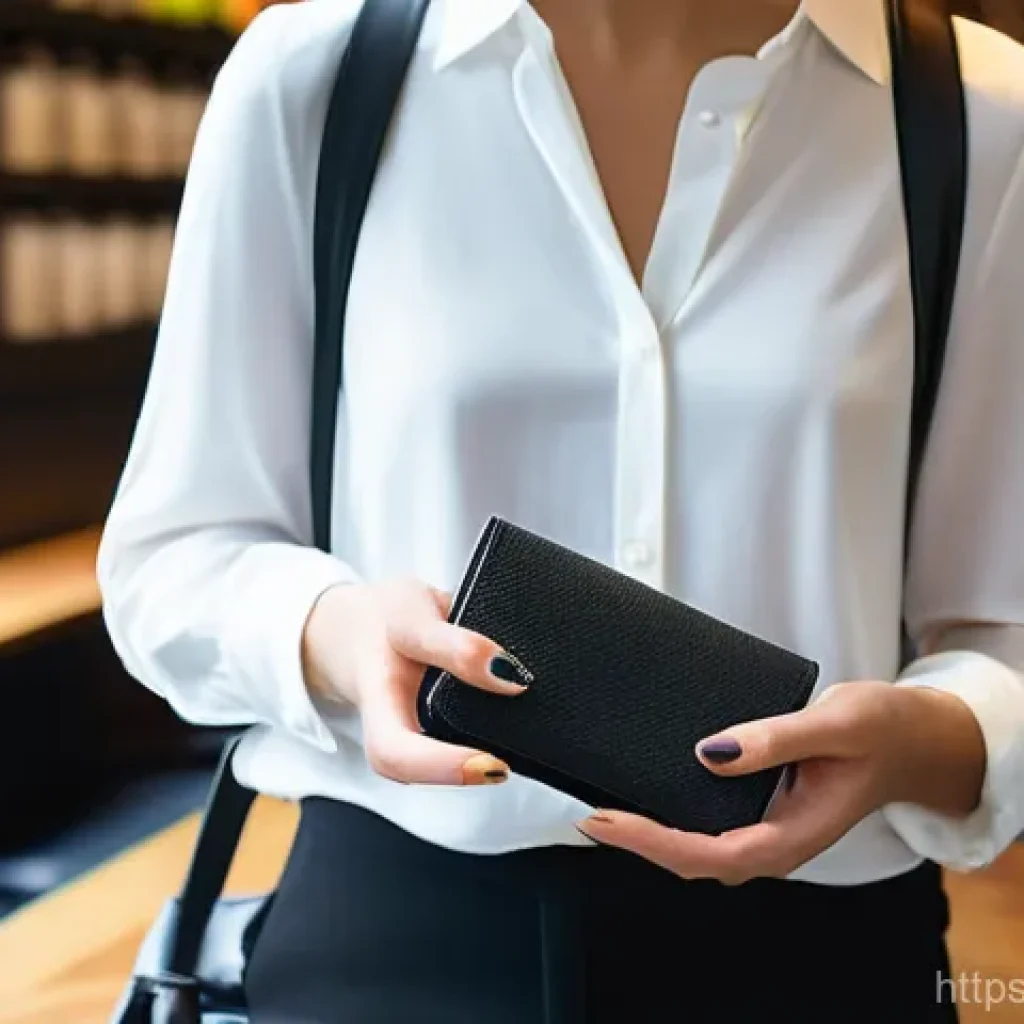 DKNY의 트래블 지갑과 명함 홀더 리뷰 - A sophisticated, realistic photograph capturing a gender-neutral person in their late 20s to early 3...